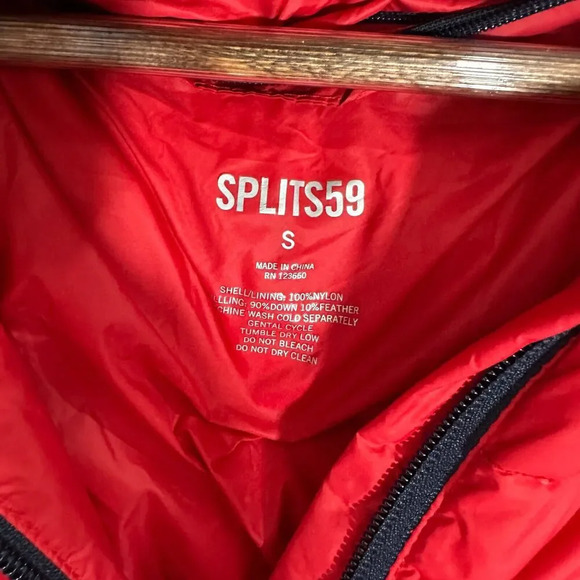 SPLITS59 Isabel Down Puffer Jacket women small red Colorblock down packable hood - Picture 2 of 13